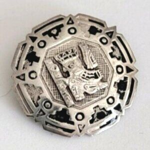 Vintage Sterling Silver Mexico Aztec Inca Tribal Western Circle Pendant Brooch